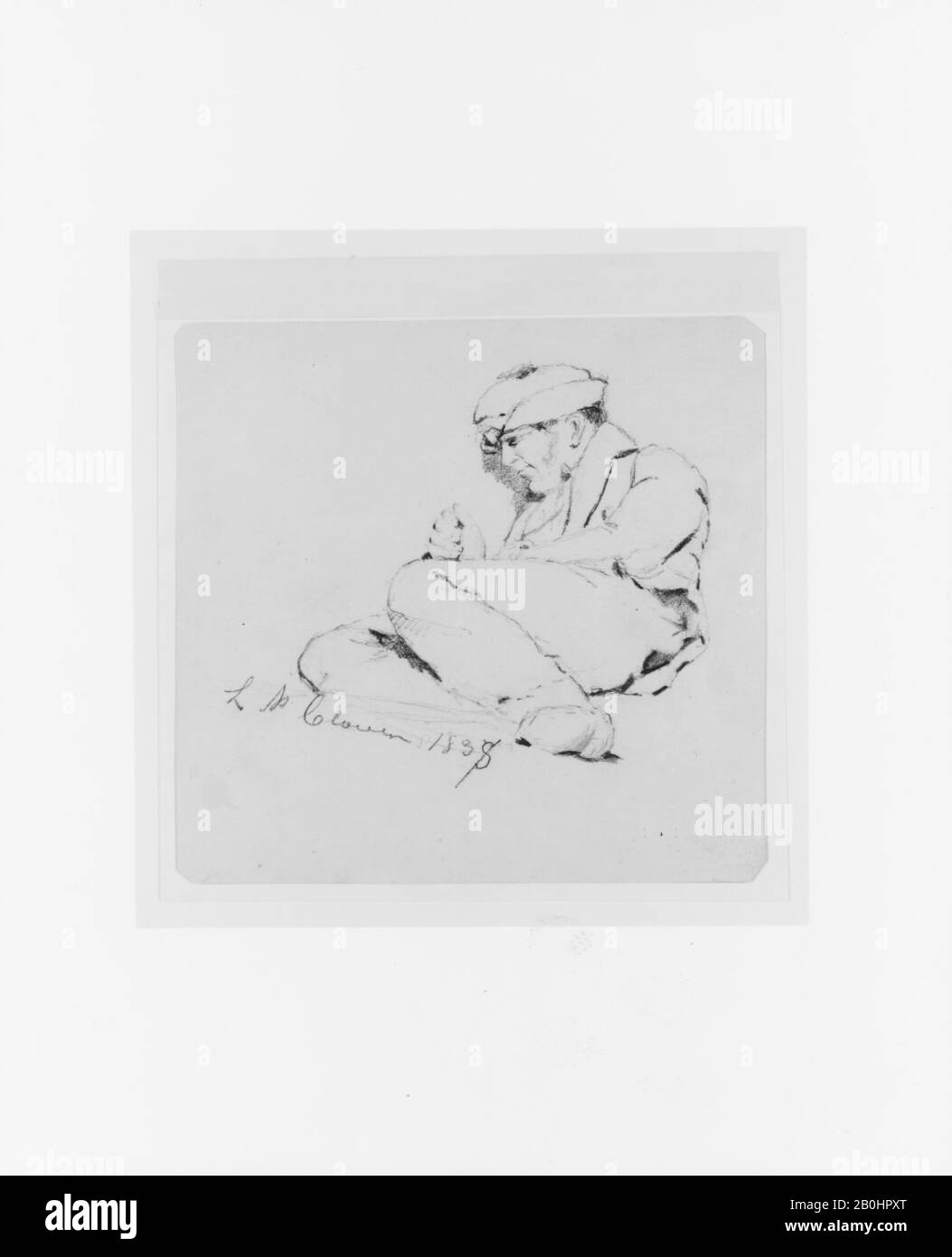 Lewis P. Clover Jr., Studie über einen Mann (aus McGuire Scrapbook), Amerikaner, Lewis P. Clover Jr. (18-6), 18-6, Amerikaner, Graphit auf hellbufarbenem Taubenpapier, 4 7/8 x 4 7/8 Zoll (12,4 x 12,4 cm), Zeichnungen Stockfoto