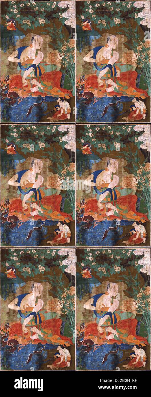 Arhat Kalika, Tibet, 17. Jahrhundert, Tibet, Distemper auf Stoff, Bild: 40 3/4 x 24 3/4 Zoll (103,5 x 62,9 cm), Gesamt mit Montage: 41 3/8 x 25 1/2 Zoll (105,1 x 64,8 cm), Gemälde Stockfoto