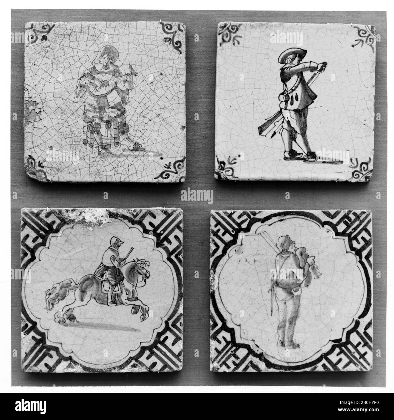 Kachel, Niederländisch, 1640-60, Niederländisch, mit Zinnverglasung, Gesamt: 5 3/16 × 5 3/16 × 7/16 Zoll. (13,2 × 13,2 × 1,1 cm), Ceramics-Keramik Stockfoto