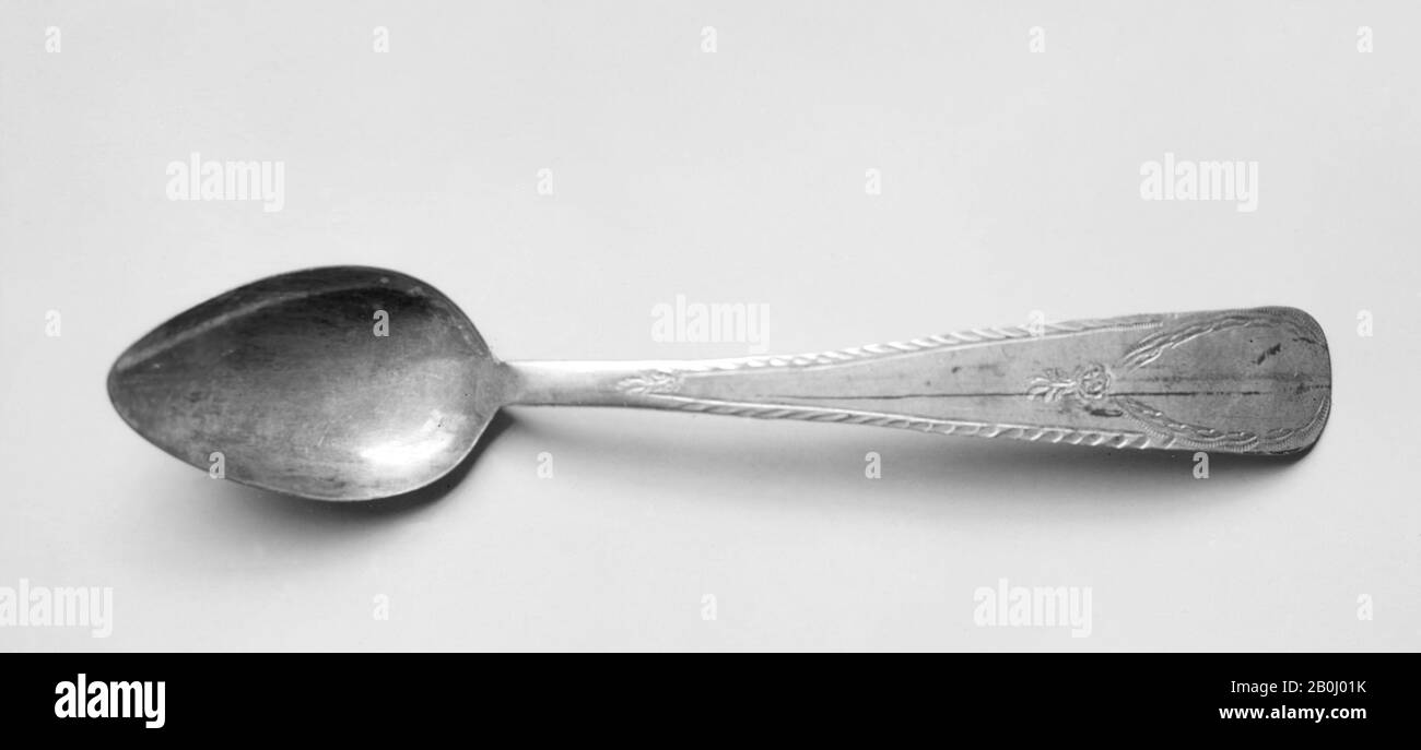 Teelöffel, Britisch, Sheffield, CA. 70-80, Britisch, Sheffield, Sheffield Plate, Länge: 5 1/4 Zoll (13,3 cm), Metallwork-Silverblech Stockfoto