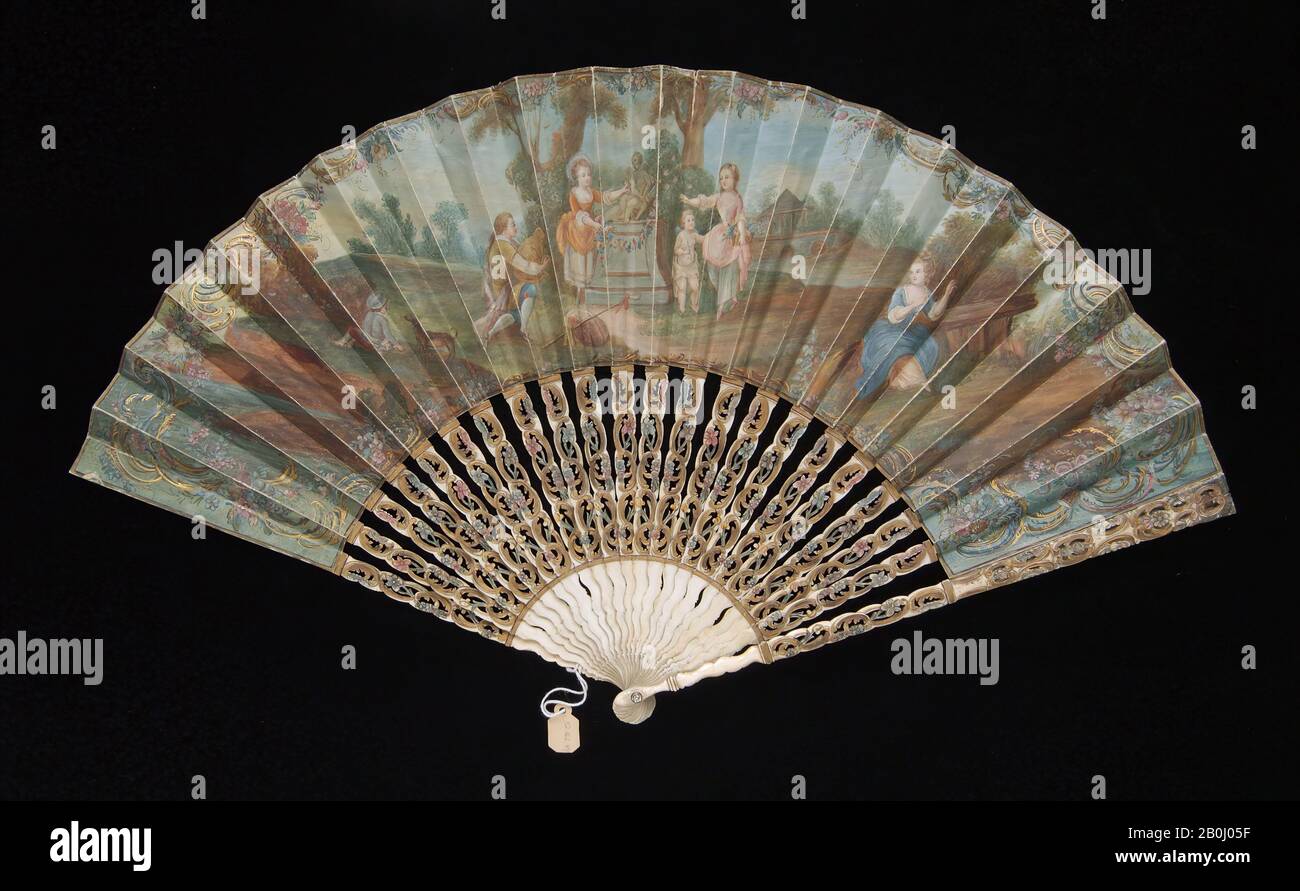 Fan, Französisch, viertes Viertel des 18. Jahrhunderts, Französisch, Elfenbein, Papier, Glas Stockfoto