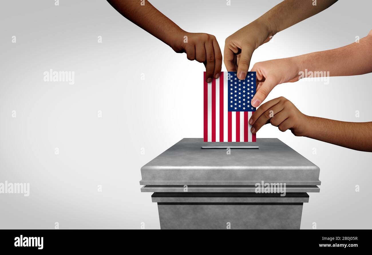 Wahlen in den Vereinigten Staaten und die amerikanische Wahl als eine vielfältige Wählerschaft, die in einem US-Wahllokal eine Stimme als ein Wahlrecht als multikulturell abgibt. Stockfoto