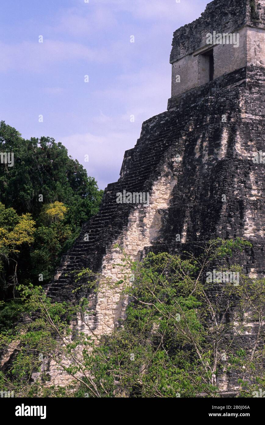 GUATEMALA, TIKAL, TEMPEL I (TEMPEL DES RIESIGEN JAGUAR) Stockfoto