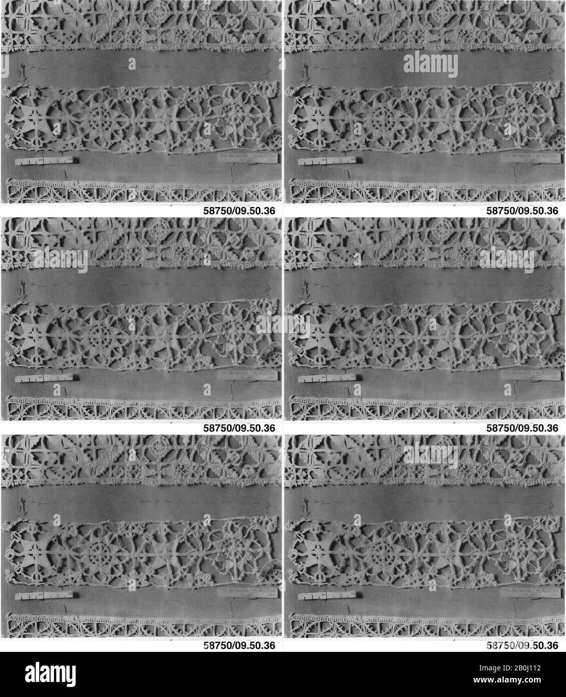 Streifen, Italienisch, 16.-17. Jahrhundert, Italienisch, Nadelspitze, L. 9 x W. 2 Zoll (22,9 x 5,1 cm), Textil-Schnürsenkel Stockfoto