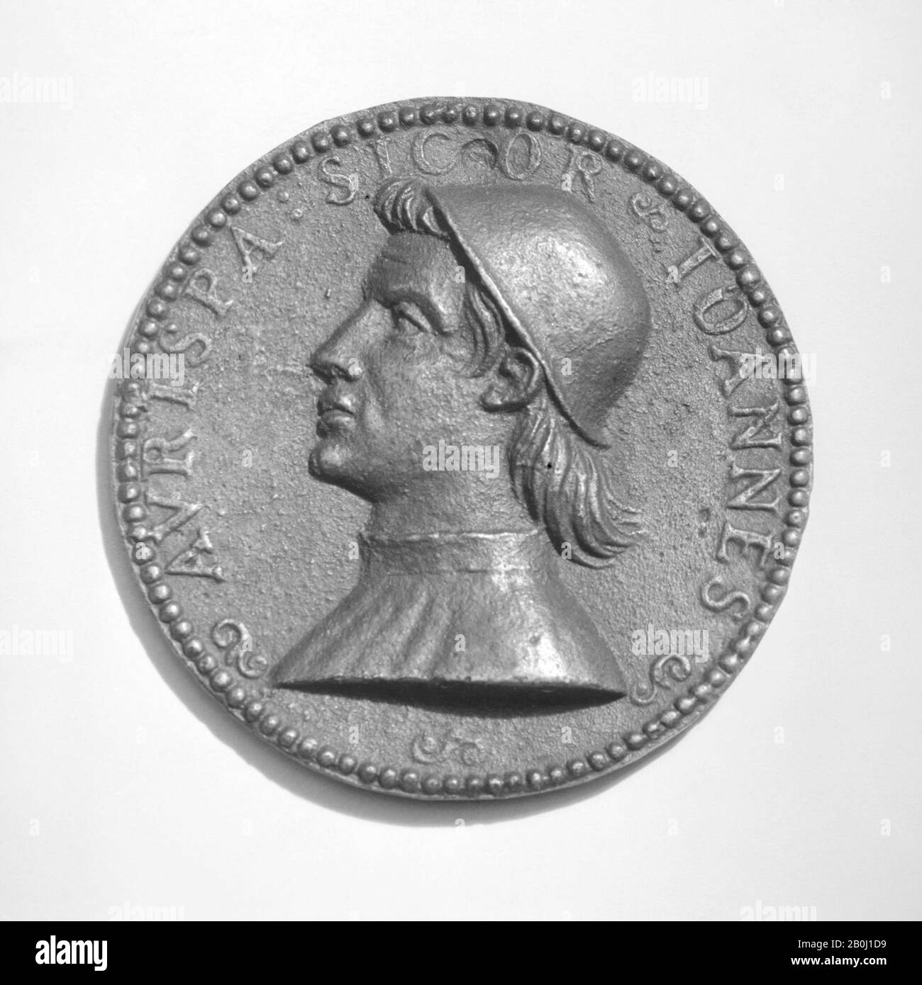 Giovanni Aurispa, Sekretär der Päpste Eugene IV. Und Nikolaus V. (ca. 1369-1459), Italienisch, 16. Jahrhundert, Italienisch, Bronze, Durchmesser: 2 Zoll (51 mm), Medaillen und Plaketten Stockfoto