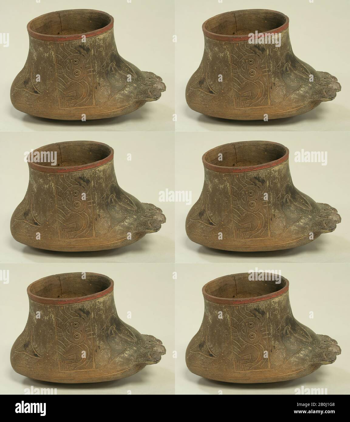 Foot Jar, Paracas, 3. Jahrhundert v. Chr., Peru, Paracas, Keramik, H. 3 3/8 × D. 4 7/8 Zoll (8,6 × 12,4 cm), Ceramics-Container Stockfoto