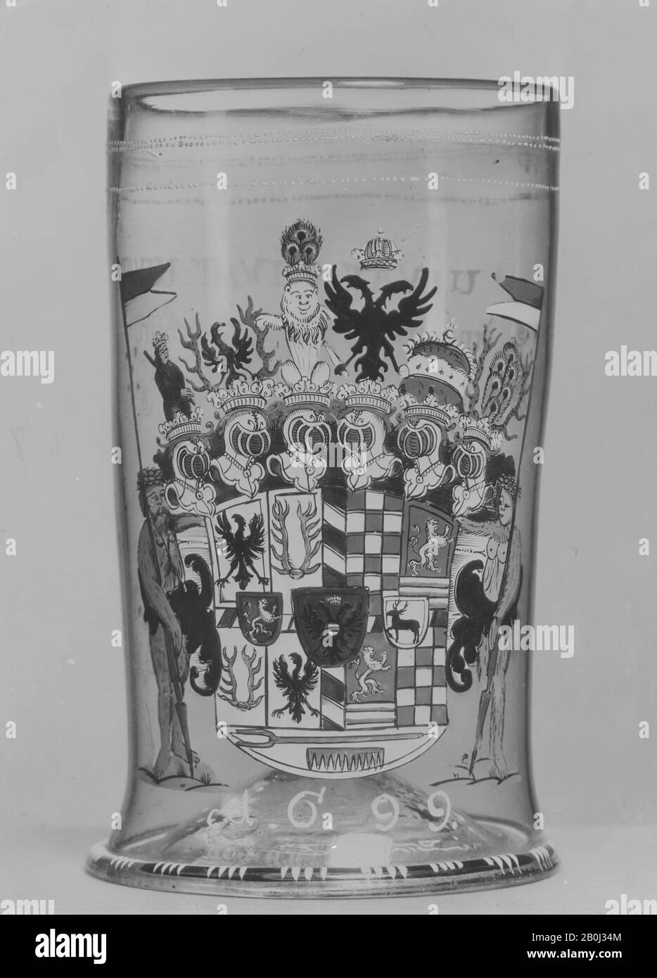 Becher (Humpen), Deutsch, Thüringen, 1699, Deutsch, Thüringen, Glas, Gesamt: 8 1/2 × 4 7/8 Zoll (21,6 × 12,4 cm), Glas Stockfoto