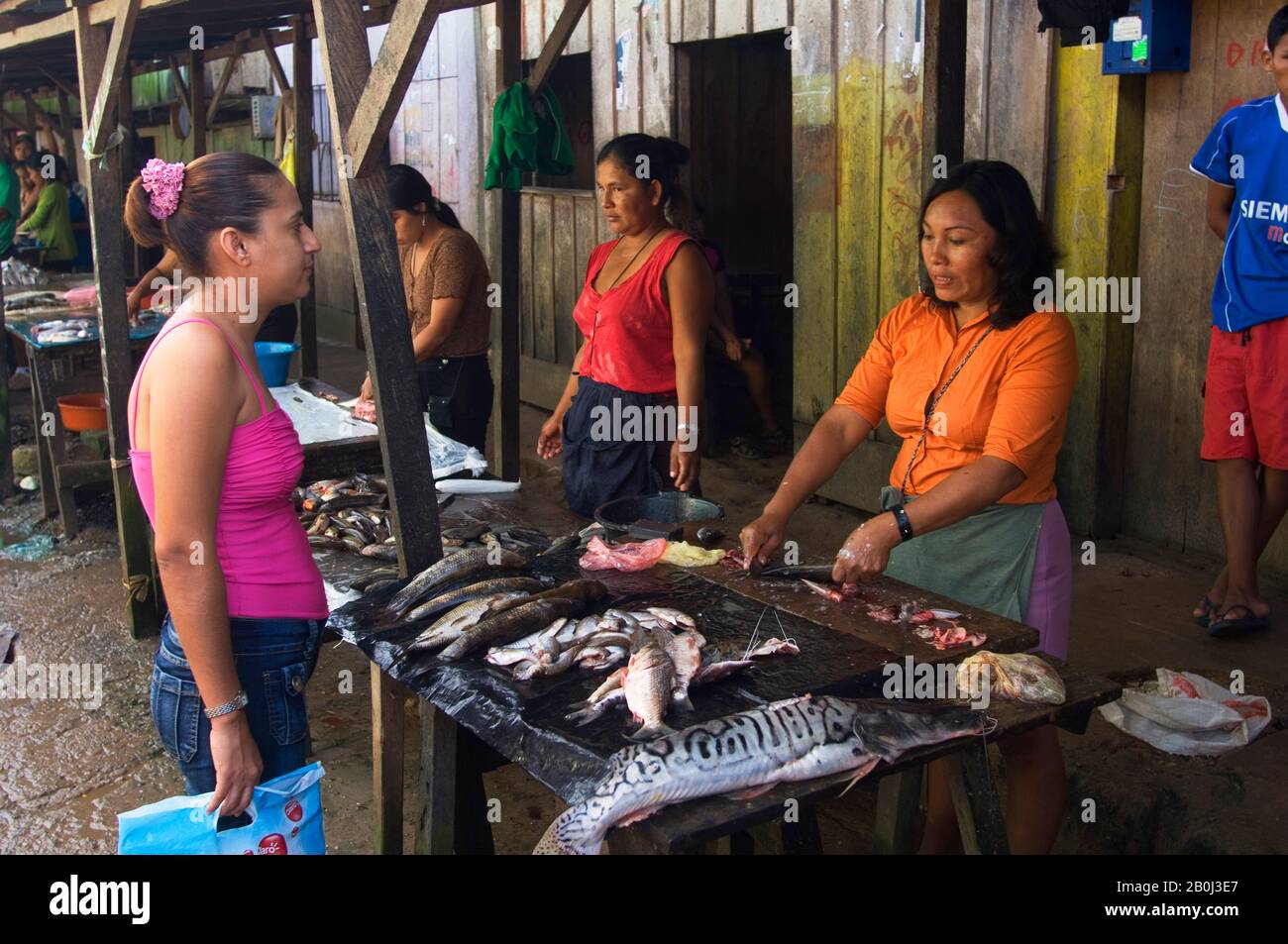 PERU, AMAZONAS-FLUSSBECKEN, IN DER NÄHE VON IQUITOS, MARANON-FLUSS, STADT NAUTA, STRASSENSZENE, FISCH ZUM VERKAUF Stockfoto