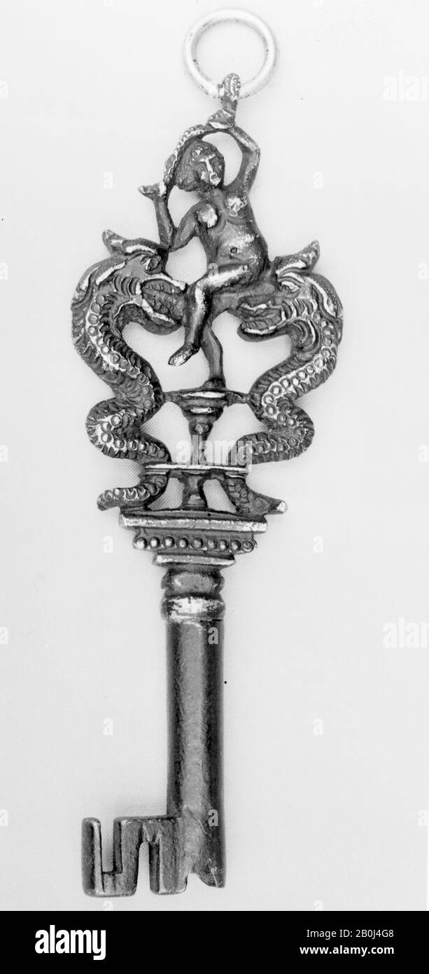 Schlüssel, Italienisch, Anfang des 17. Jahrhunderts, Italienisch, Eisen, Länge: 4 7/8 Zoll (12,4 cm), Metallwerk-Eisen Stockfoto