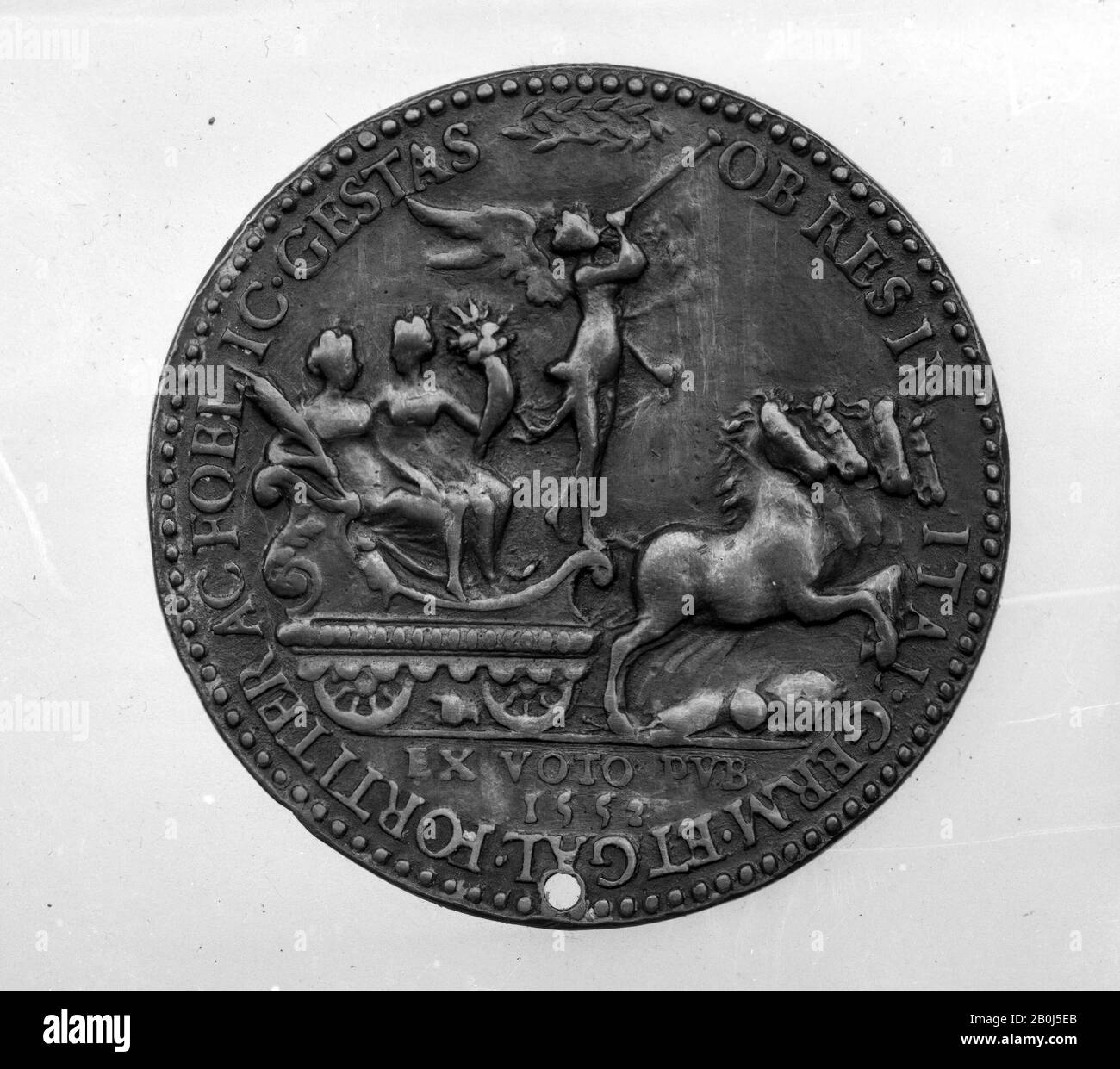 Heinrich II., Französisch, 1552, Französisch, Bronze (mit Silber überlagert?), Durchmesser: 2 1/8 Zoll. (54 mm), Medaillen und Plaketten Stockfoto