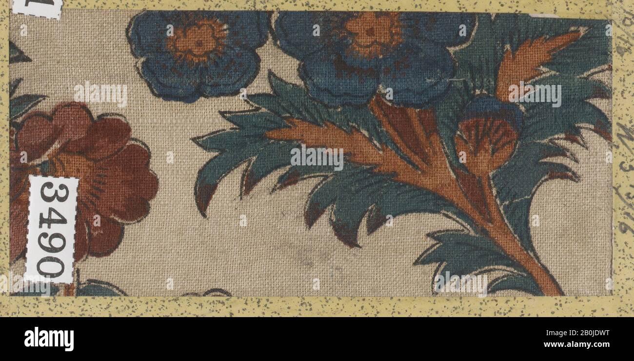 Textilmuster aus Musterbuch, Japan, 19. Jahrhundert, Japan, Seide, 3 15/16 × 1 7/8 Zoll (10 × 4,8 cm), Textil-Painted und Printed Stockfoto