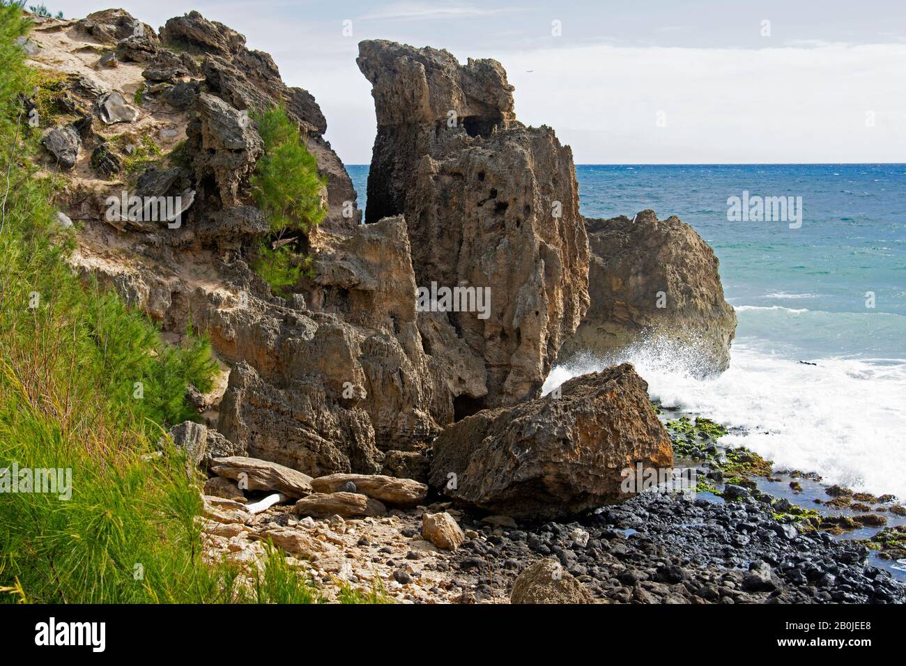 Küstenblick auf den Mahaulepu Heritage Trail, Kauai, Hawaii, USA Stockfoto