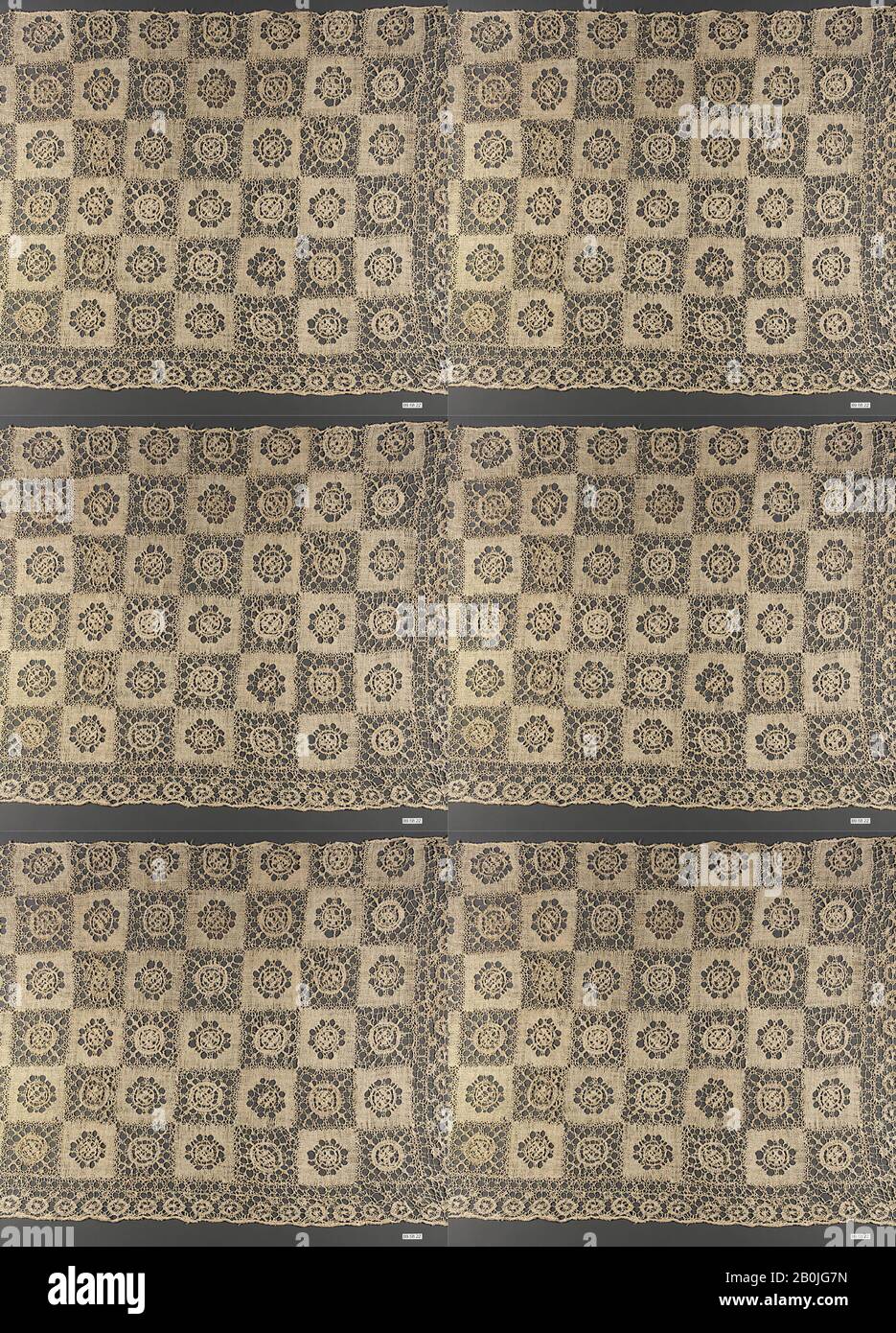 Titelfragment, Deutsch oder Schweizerisch, 16. Bis 17. Jahrhundert, Deutsch oder Schweizer, Gesticktes Netz, L. 34 x W. 16 1/2 Zoll, 86,4 x 41,9 cm, Textil-Laces Stockfoto