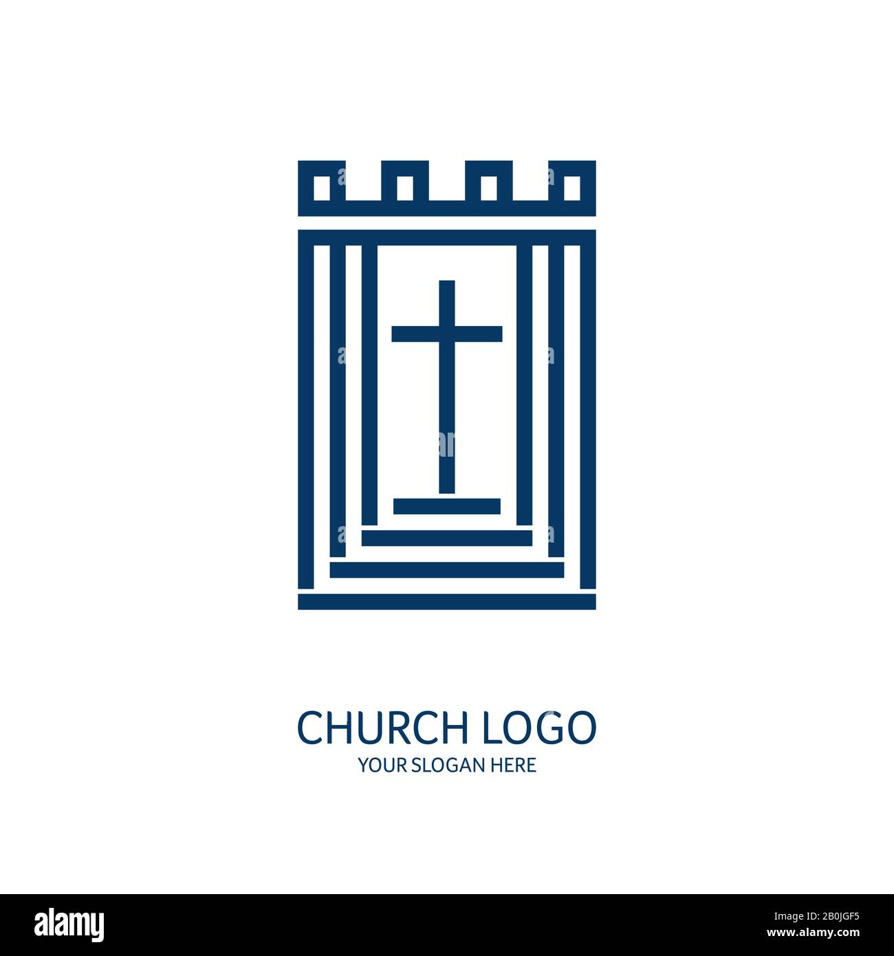 Logo der Kirche. Christliche Symbole. Kreuz des Herrn und Erlösers Jesus Christus. Stock Vektor