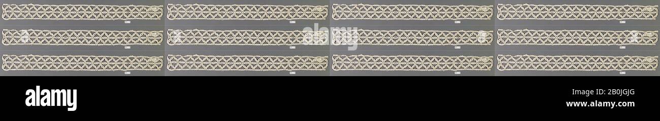 Fragment, Italienisch, spätes 16. Jahrhundert, Italienisch, Spitze Aus Spulen, 85,7 x 7,6 cm, Textil-Schnürsenkel Stockfoto