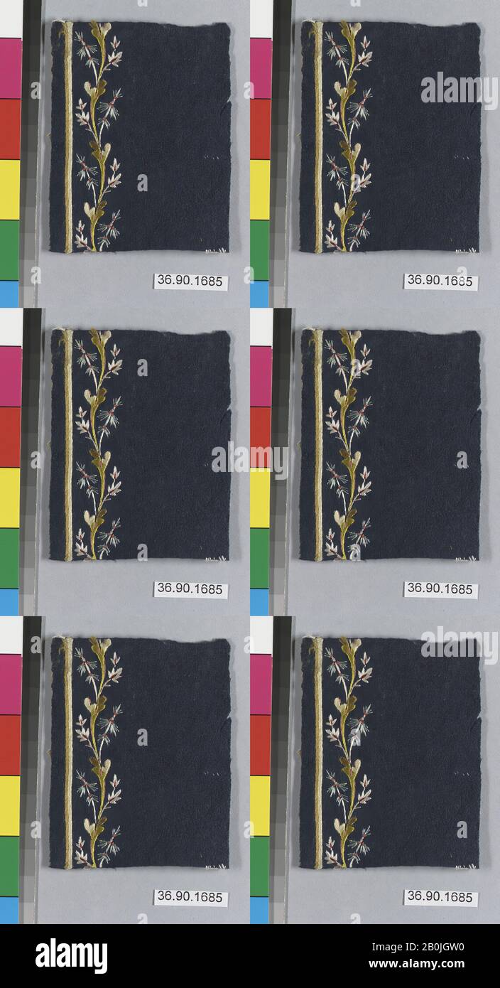 Probe, Französisch, Anfang des 19. Jahrhunderts, Französisch, Seide auf Filz, L. 3 3/8 x W. 2 3/4 Zoll, 8,6 x 7 cm, Textil-Embroidered Stockfoto