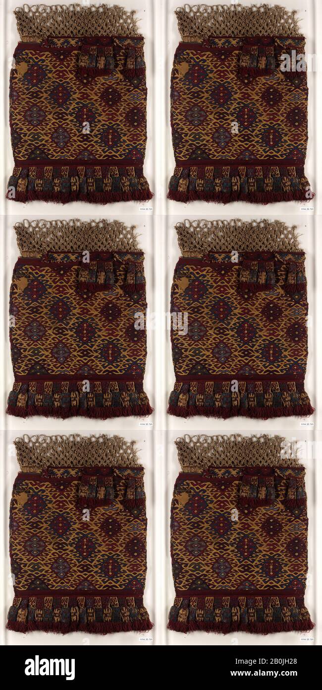 Tasche, peruanisch, 14. Bis 16. Jahrhundert, Peru, Peruaner, Baumwolle, Kamelhaar, Höhe 17 Zoll, Textil-Woven Stockfoto