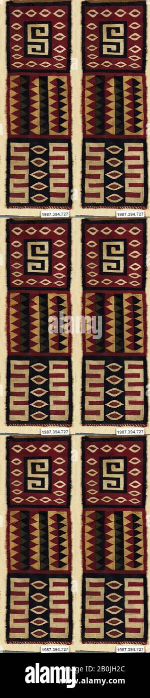 Bandfragment, Inka, 15.-16. Jahrhundert, Peru, Inka, Baumwolle, Kamelhaar, H. 3 x W. 9 3/4 Zoll, Textil-Woven Stockfoto