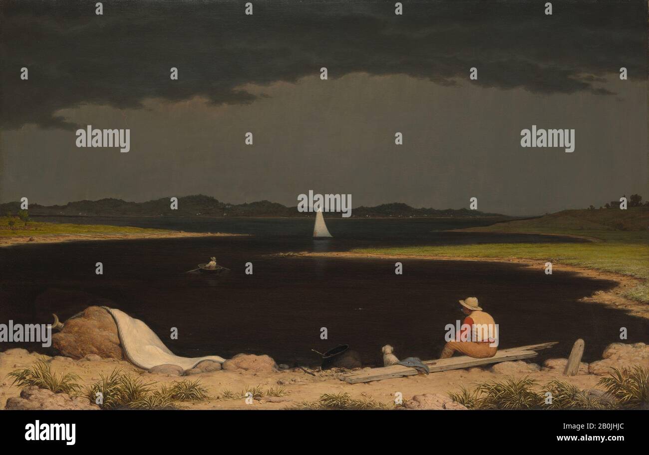 Martin Johnson Heade, Approaching Thunder Storm, American, Martin Johnson Heade (18-1904/05), 1859, American, Oil on Canvas, 28 x 44in. (71,1 x 111.8 cm), Gerahmt: 42 1/2 × 58 3/8 × 5 Zoll (108 × 148,3 × 12,7 cm), Gemälde Stockfoto Martin Johnson Heade, Approaching Thunder Storm, American, Martin Johnson Heade (18-1904/05), 1859, American, Oil on Canvas, 28 x 44in. (71,1 x 111.8 cm), Gerahmt: 42 1/2 × 58 3/8 × 5 Zoll (108 × 148,3 × 12,7 cm), Gemälde Stockfoto