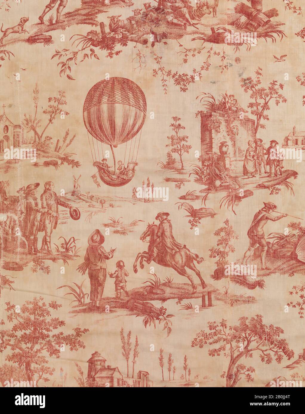 Oberkampf Manufactory, Bilddruck, Französisch, Jouy-en-Josas, 174-85, Französisch, Jouy-en-Josas, Leinen, L. 64 x W. 57 Zoll, 162,6 x 144,8 cm, Textiles-Printed Stockfoto