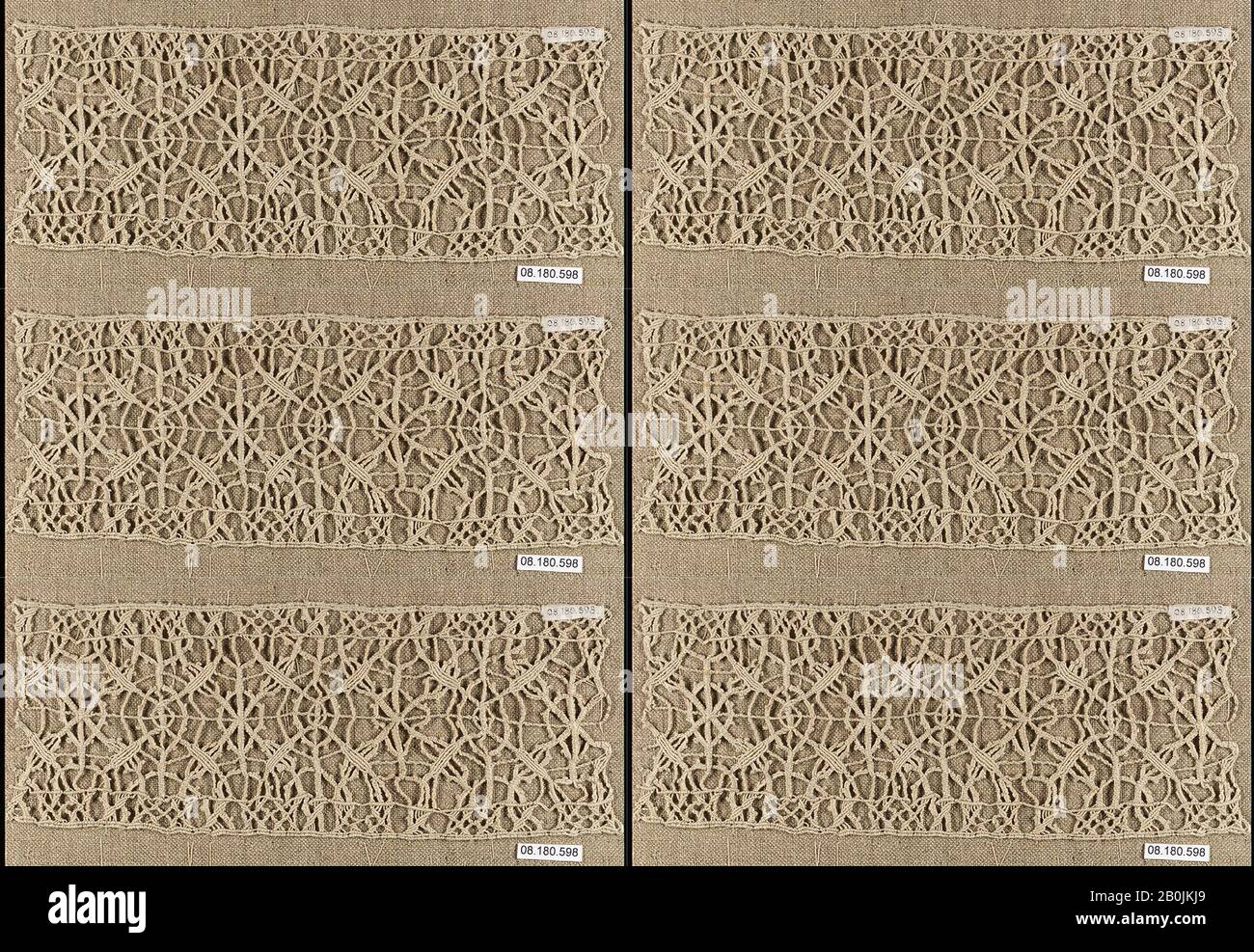 Band, Italienisch, 17. Jahrhundert, Italienisch, Macrame, L. 9 1/2 x W. 4 Zoll, 24,1 x 10,2 cm, Textil-Schnürsenkel Stockfoto