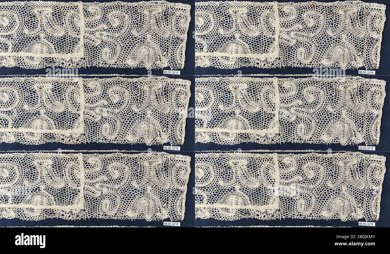 Fragment, Flämisch, Anfang des 18. Jahrhunderts, Flämisch, Spitze Aus Dem Bobbin, L. 17 3/4 x W. 4 1/2 Zoll (45,1 x 11,4 cm), Textiles-Laces Stockfoto