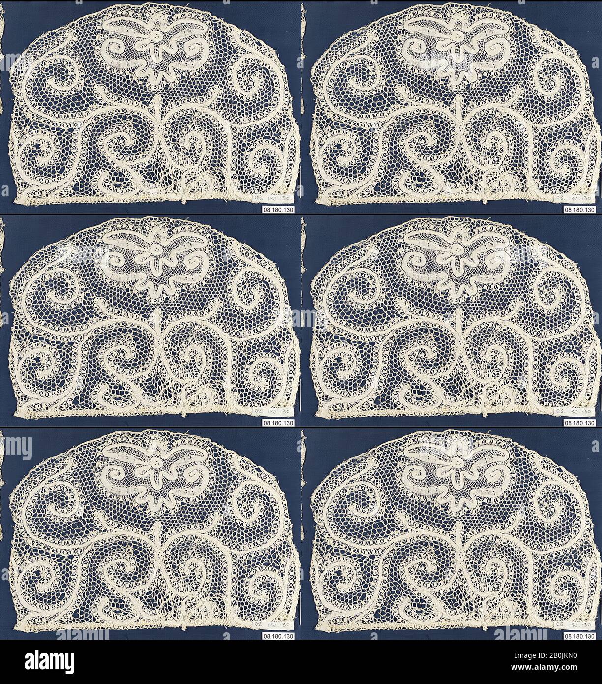 Fragment, Flämisch, 17. Jahrhundert, Flämisch, Spitze Aus Dem Bobbin, L. 9 x W. 6 1/2 Zoll (22,9 x 16,5 cm), Textiles-Laces Stockfoto