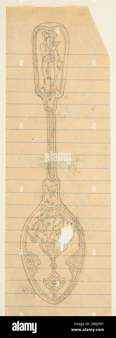 Anonym, Französisch, 19. Jahrhundert, Design for a Spoon, Anonymous, Französisch, 19. Jahrhundert, Graphit auf gefüttertem Papier, Blatt: 7 13 / 16 x 2 11/16 Zoll (19,9 x 6,9 cm), Zeichnungen Stockfoto