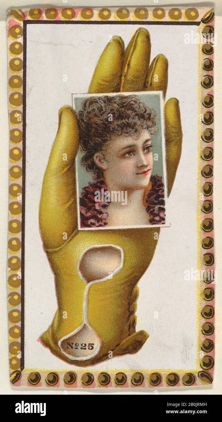 Herausgegeben von allen & Ginter, Kartennummer 25, Ausschnitt aus Bannerwerbung der Opera Gloves Serie (G29) für allen & Ginter Zigaretten, Ca. 1890, Kommerzieller Farblithograph, Blatt: 3 1/8 x 1 3/4 Zoll (8 x 4,5 cm Stockfoto