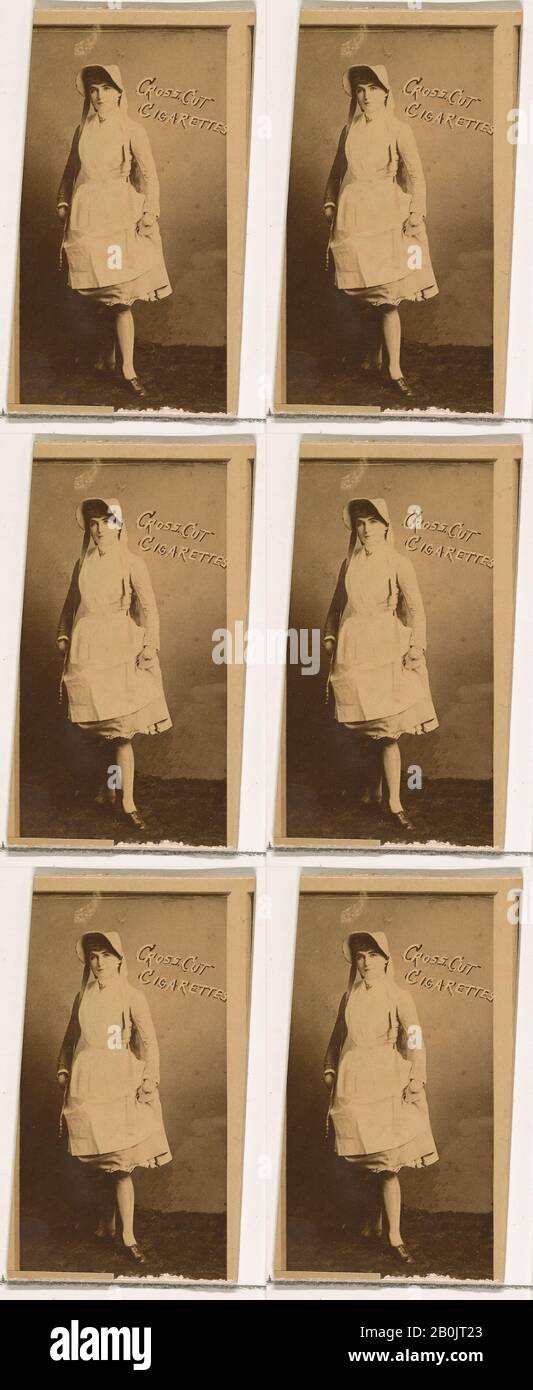 Herausgegeben von W. Duke, Sons & Co., Unbekannte Schauspielerin in weißer Kappe und Schürze, aus der Schauspielerserie (N145-1), herausgegeben von Duke Sons & Co. Zur Förderung von Cross Cut Zigaretten, 1880er Jahre, Albumen Foto, Blatt: 2 1/2 × 1 3/8 Zoll. (6,4 × 3,5 cm Stockfoto