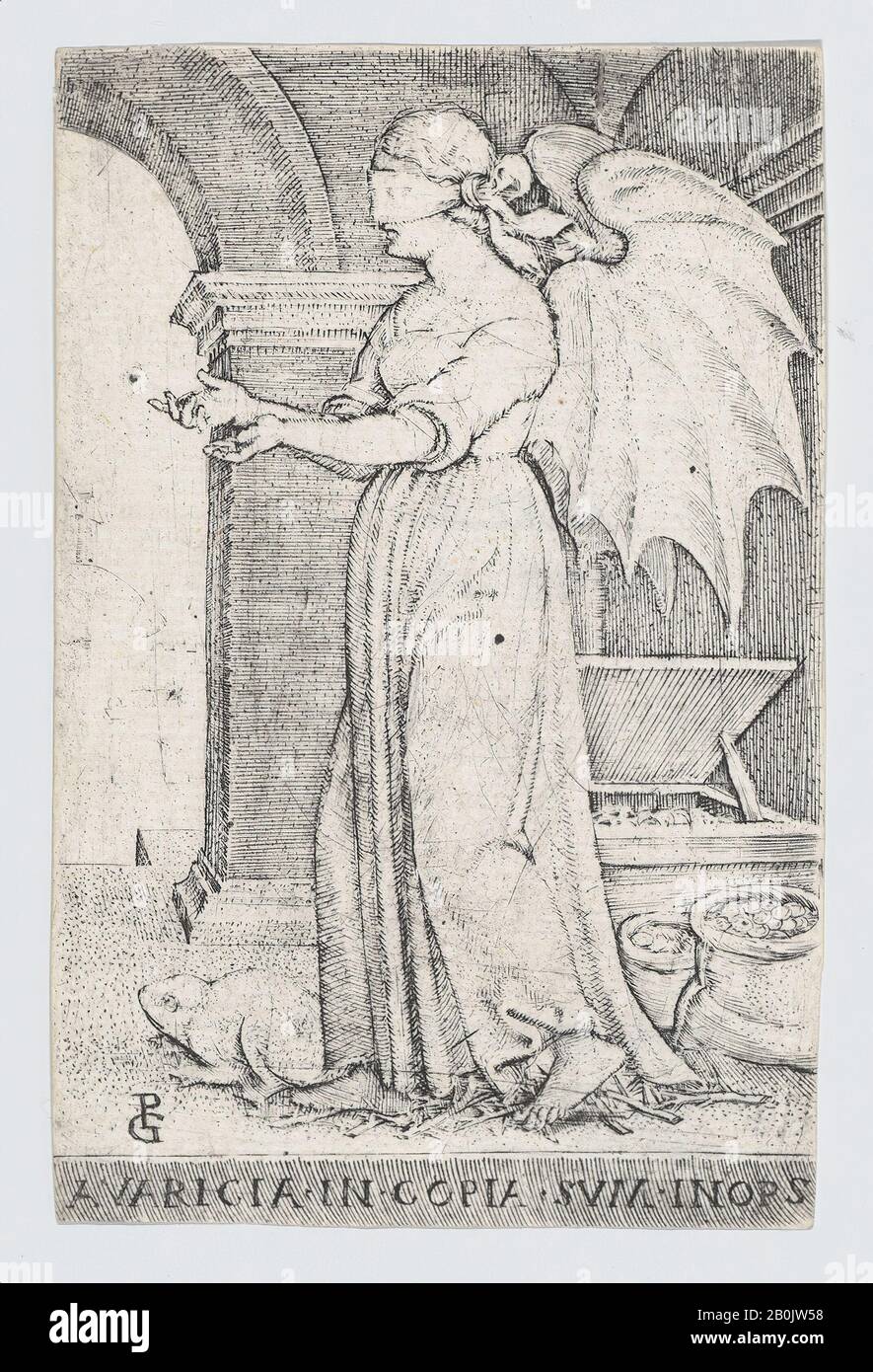 Georg Pencz, Avarice (Avaritia), aus Den Sieben Laster, Den Sieben Laster, Gravur, Blatt: 3 1/8 x 2 1/16 Zoll. (8 x 5,2 cm), Ausdrucke Stockfoto