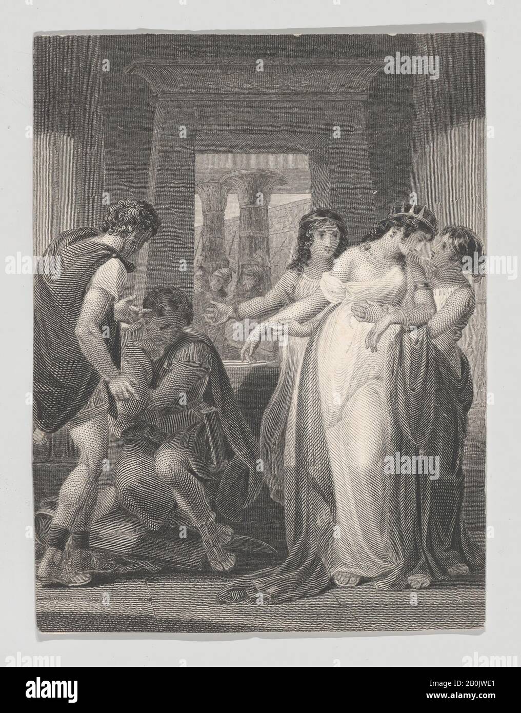 Charles Rolls, Cleopatra, Eros, Antony, Charmian und Iras (Shakespeare, Antony und Cleopatra, Act 3, Scene 9), Charles Rolls (Britisch, 1800-1857), Nach Henry Corbould (Britisch, London 87-1844 Robertsbridge, East Sussex), William Shakespeare (Britisch, Stratford-upon-Avon 1564-1616 Stratford-upon-×, 1830-16), 1625, 167, A9/16. (8,8 × 6,5 cm), Ausdrucke Stockfoto