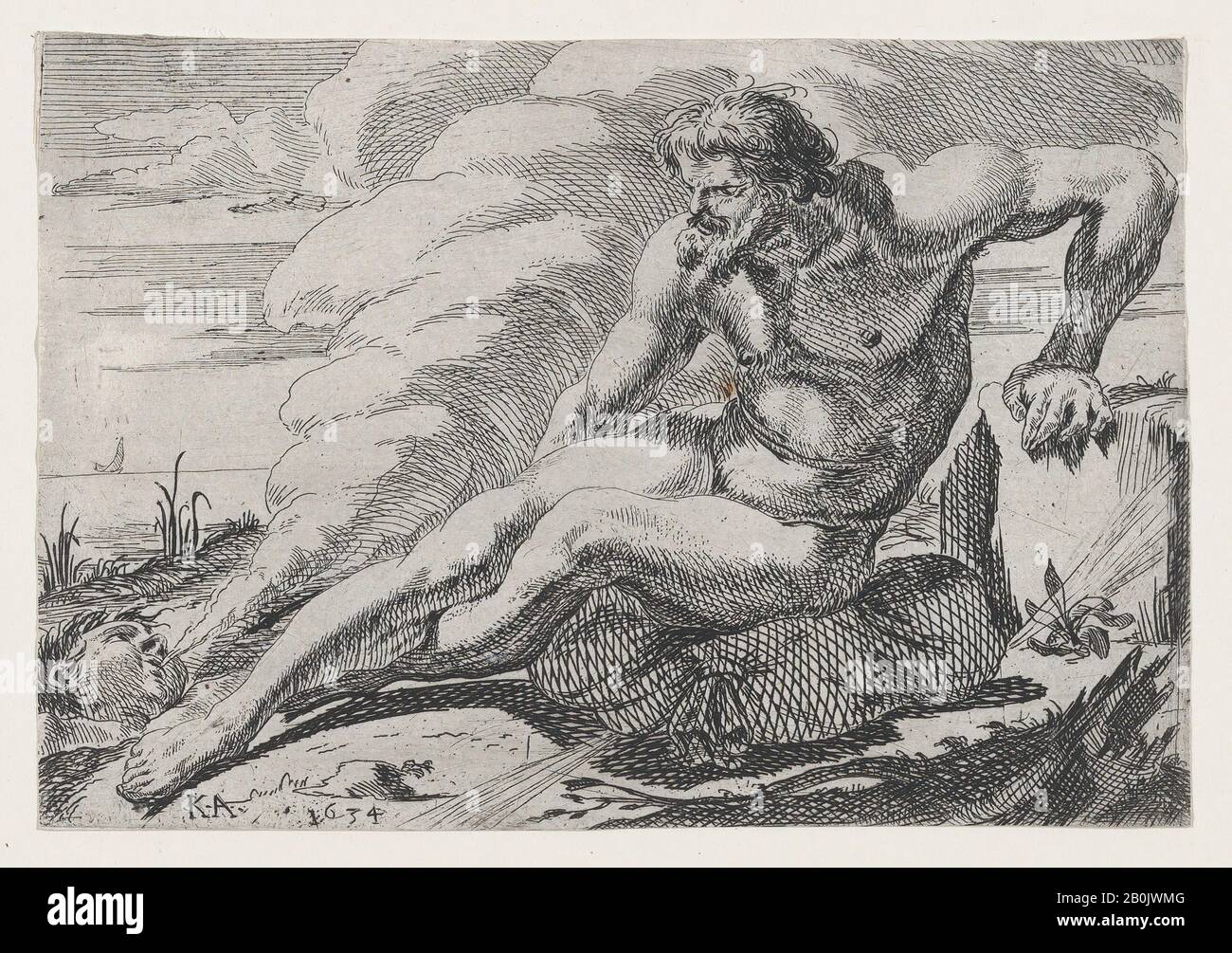 Charles Audran, Winter, Four Seasons, Charles Audran (Französisch, Paris 1594-1674 Paris), 1634, Radierung, Blatt (getrimmt): 4 Zoll × 5 7/8 Zoll (10,2 × 15 cm), Ausdrucke Stockfoto