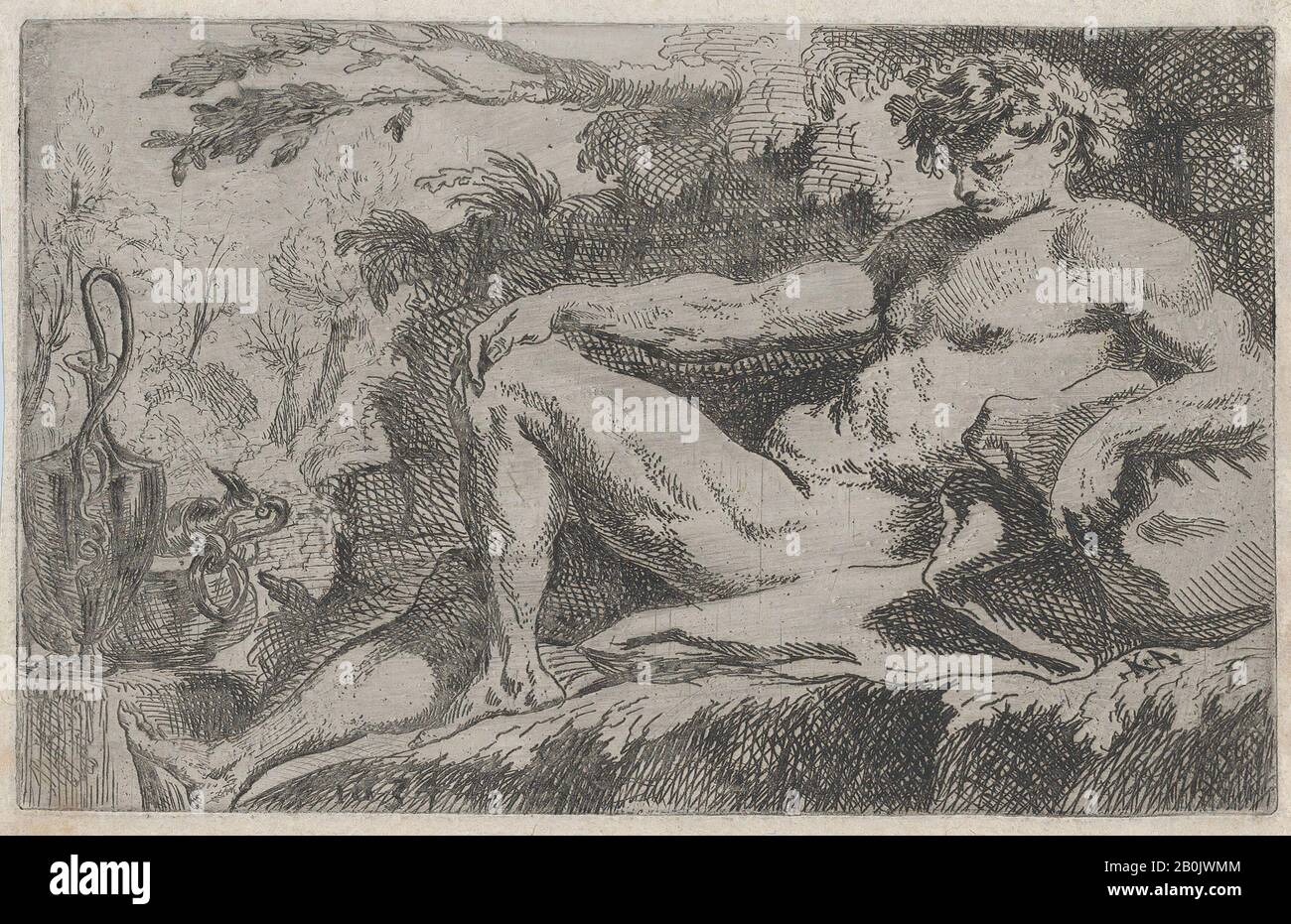 Charles Audran, Autumn, Charles Audran (Französisch, Paris 1594-1674 Paris), 1634, Radierung, Blatt (getrimmt): 3 15/16 × 6 1/8 Zoll. (10 × 15,5 cm), Ausdrucke Stockfoto