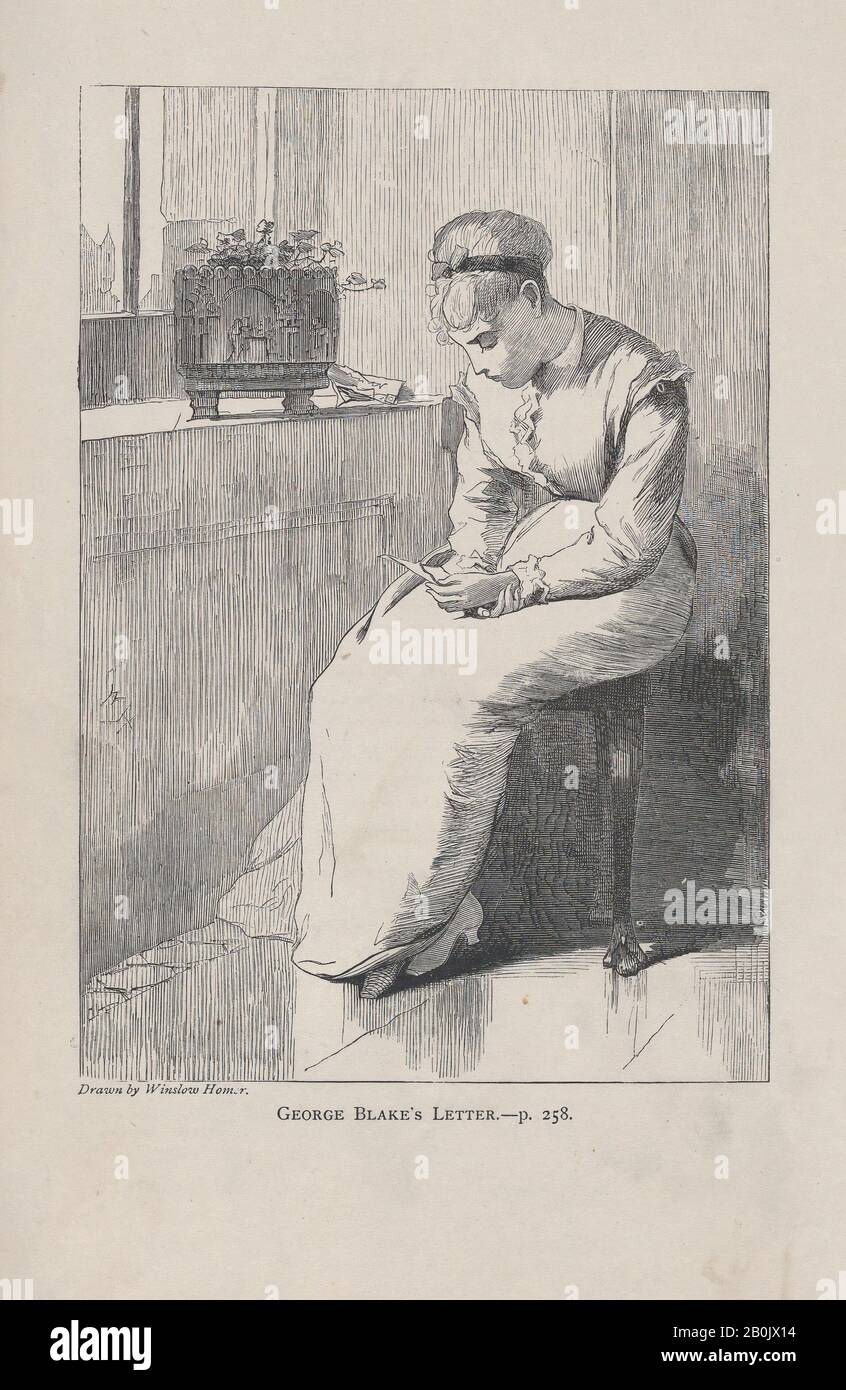 Nach Winslow Homer, George Blakes Brief (The Galaxy, An Illustrated Magazine of Entertaining Reading, Vol. IX), Nach Winslow Homer (American, Boston, Massachusetts, 186-1910 Prouts Neck, Maine), Januar 1870, Holzgravur, Bild: 6 1/2 x 4 1/2 Zoll. (16,5 x 11,4 cm), Blatt: 9 5/16 x 5 11/16 Zoll (23,7 x 14,5 cm), Ausdrucke Stockfoto