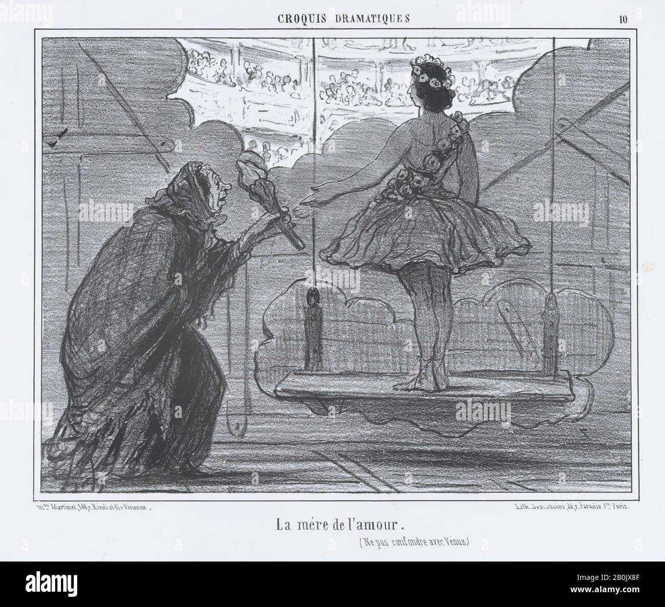 Honoré Daumier, La mère de l'amour, aus Croquis Dramatiques, herausgegeben in Le Charivari, 20. Januar 1857, Croquis Dramatiques, Honoré Daumier (Französisch, Marseille 1808-1879 Valmondois), 20. Januar 1857, Lithograph; zweiter Bundesstaat von zwei (Delteil), Blatt: 10. März bis 16. März. (26,3 - 36 cm), Bild: 8 1/8 - 10 9/16 Zoll (20,6 - 26,8 cm), Ausdrucke Stockfoto