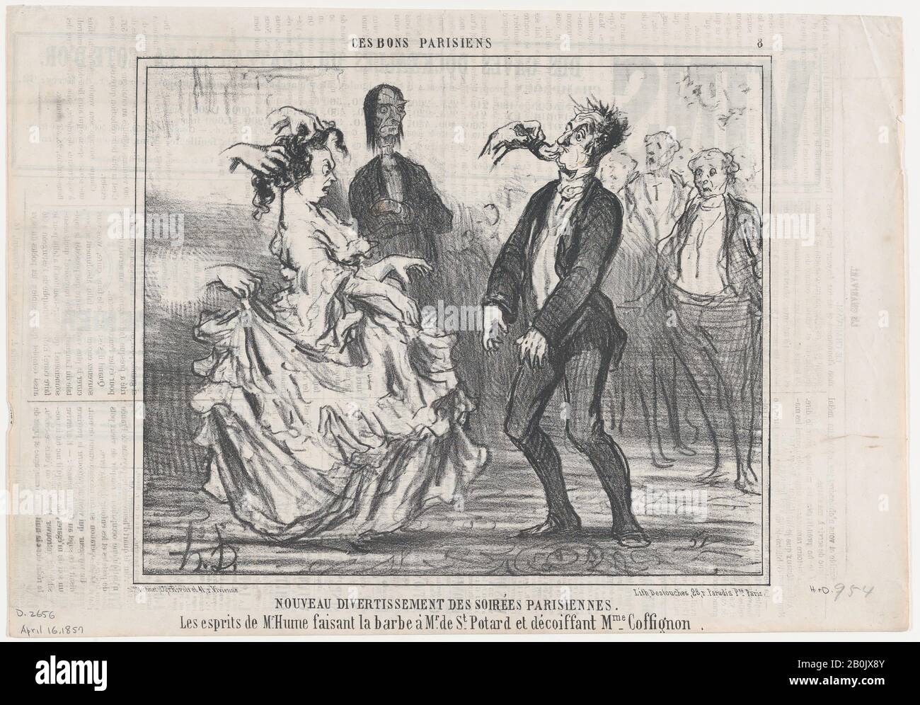 Honoré Daumier, Nouveau Divertissement des Soirées Parisiennes, herausgegeben in Le Charivari, 16. April 1857, Ces Bons Parisiens, Honoré Daumier (Französisch, Marseille 1803-1879 Valmondois), 16. April 1857, Lithograph; zweiter Bundesstaat von zwei (Delteil), 9. × 14 Zoll (24,7 × 35,6 cm), Bild: 7 15/16 × 9 5/8 Zoll (20,2 × 24,5 cm), Ausdrucke Stockfoto