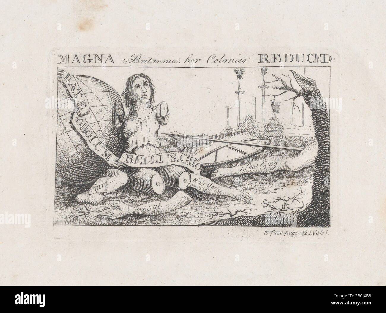 Anonymous, Britisch, 18. Jahrhundert, Magna Britannia; Ihre Kolonien Reduziert, Anonymous, Britisch, 18. Jahrhundert, nach 1767 Gravur, Platte: 2 15/16 x 4 1/2 Zoll. (7,5 x 11,5 cm), Blatt: 5 1/8 x 8 9/16 Zoll (13 x 21,7 cm), Ausdrucke Stockfoto