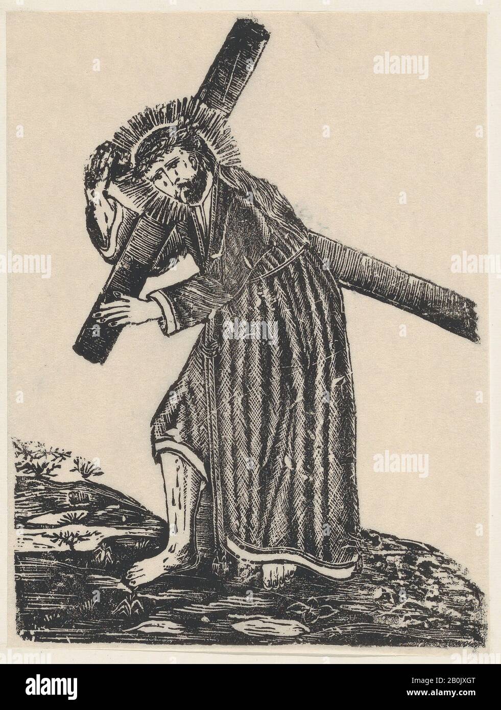 Anonym, Christus, der mit einem Seil um den Hals steht und Blut sein Gesicht heruntertropft, anonym, Holzschnitt, Blatt: 5 1/16 × 3 9/16 in. (12,8 × 9 cm), Ausdrucke Stockfoto