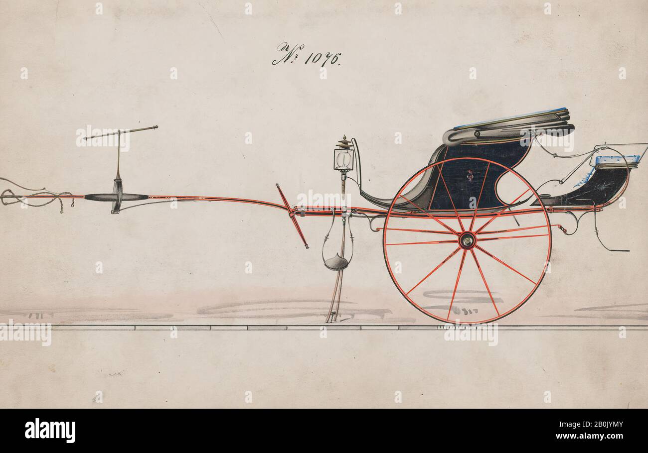 Brewster & Co., Design for 2 Wheeler, nein 1076, Brewster & Co. (Amerikanisch, New York), 1850-74, Stift und schwarze Tinte, Aquarell und Gouache mit Gummi arabisch, Blatt: 5 13 / 16 x 9 1/8 Zoll. (14,8 x 23,2 cm), Zeichnungen Stockfoto