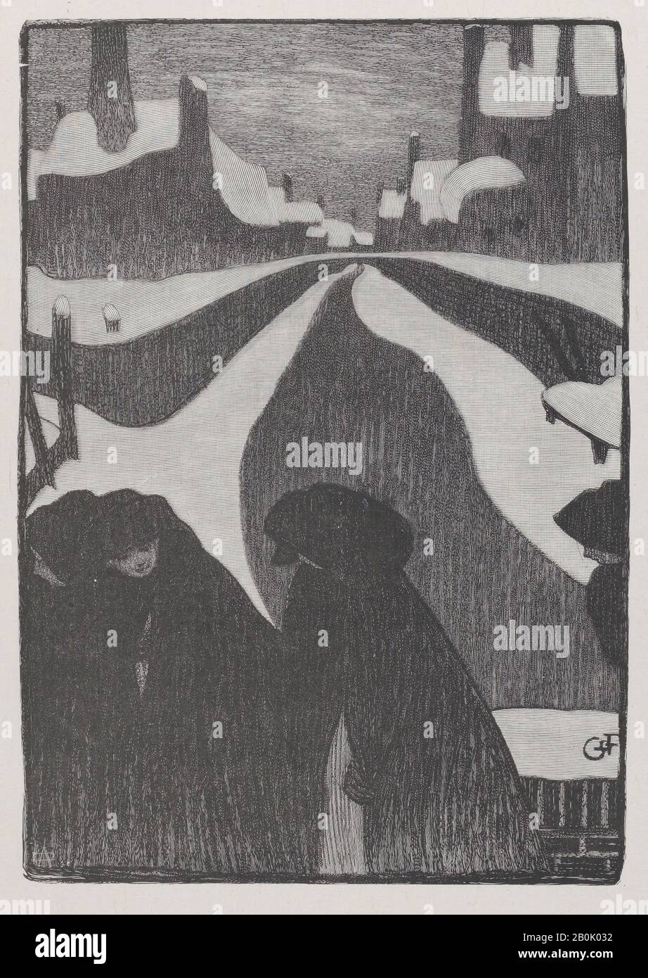 Adolphe Dauvergne, Petits Nocturnes de Brügges, ab 'L'Image', Mai 1897, Adolphe Dauvergne (Französisch, Lyon 1865-1924 Paris), Nach Georges de Feure (Französisch, Paris zwischen den Jahren 26-1943 Paris), 1897, Holzgravur, Bild: 8 3/16 × 5 13 / 16 Zoll (20,8 × 14,7 cm), Blatt: 12 1/16 × 9 5/8 Zoll (30,6 × 24,4 cm), Ausdrucke Stockfoto