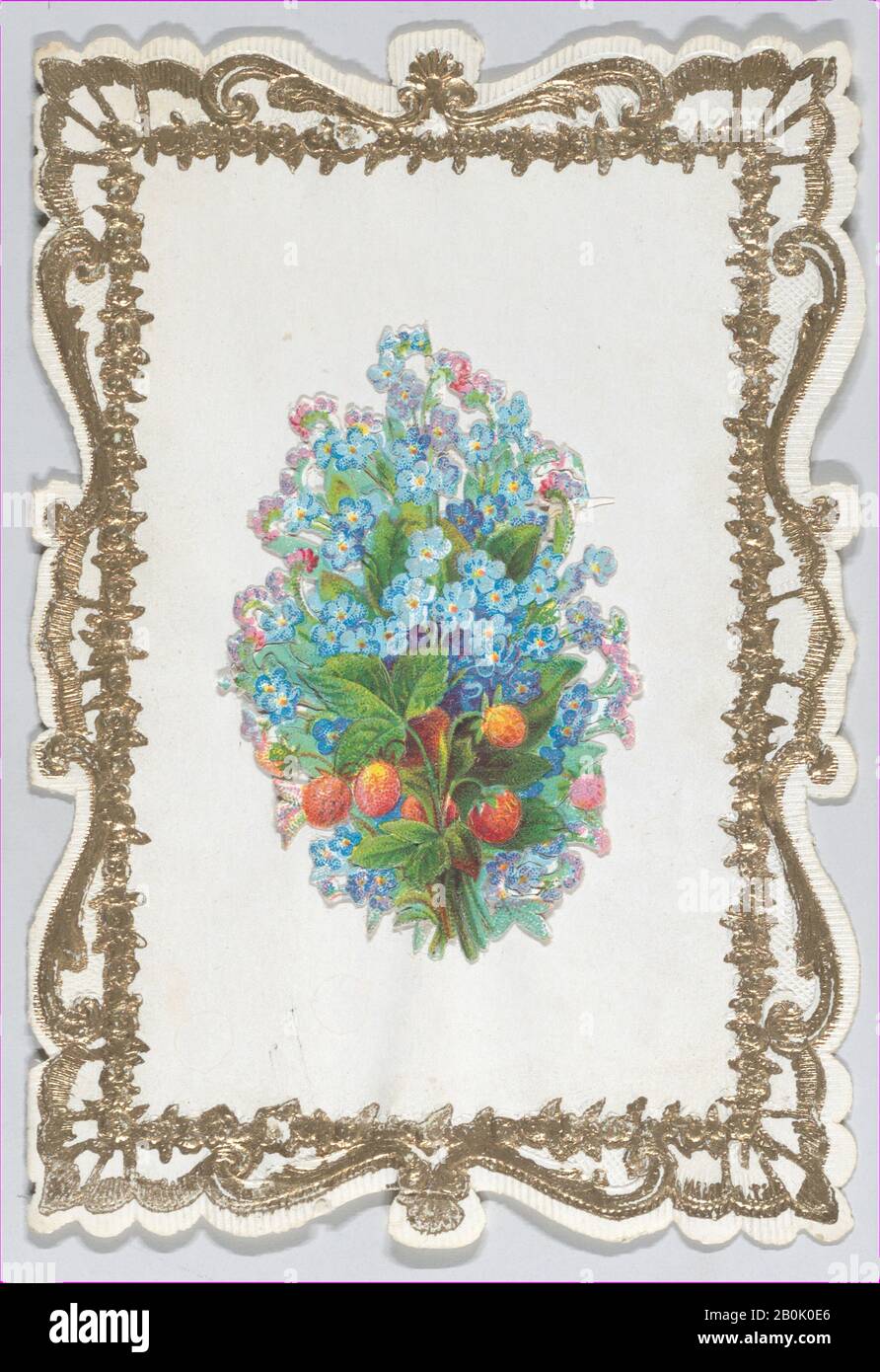 Anonym, Valentinstag, anonym, zwischen den Jahren von 1848 und 1870, mit Cameo prägtes, vergoldetes Papier, Chromolithographie, Breite: 2 5/8 Zoll. (6,6 cm), Länge: 3 3/4 Zoll (9,5 cm Stockfoto