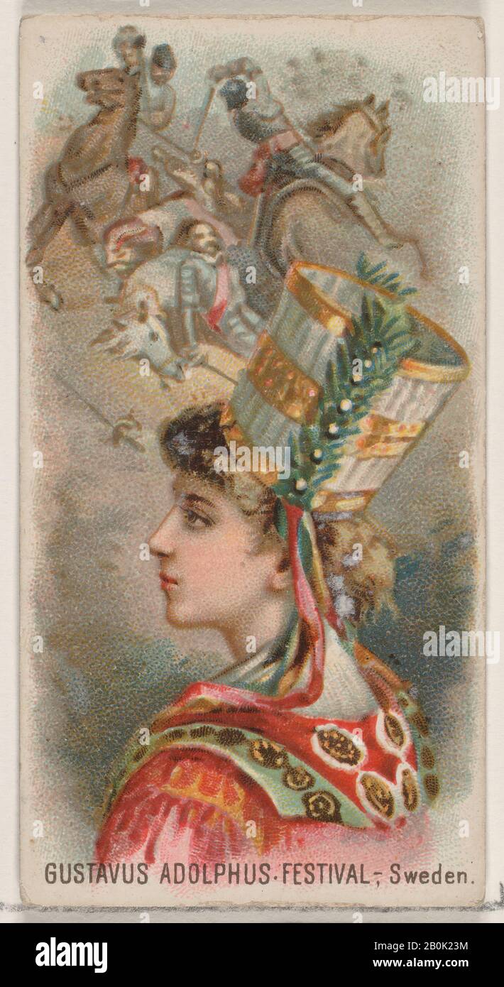 Herausgegeben von W. Duke, Sons & Co., Gustavus Adolphus Festival, Schweden, aus der Serie "Holidays" (N80) für Zigaretten der Marke "Duke", Lithographie von George S. Harris & Sons (American, Philadelphia), 1890, Kommerzieller Farblithograph, Blatt: 2 3/4 x 1 1/2 in. (7 x 3,8 cm Stockfoto