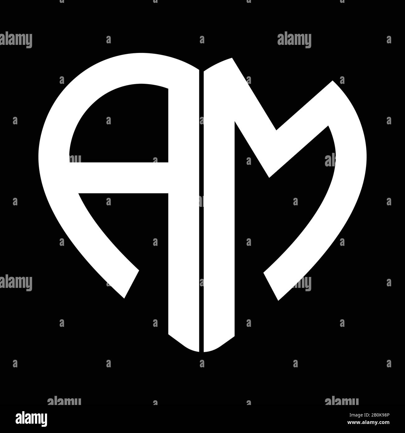 Zwei Buchstaben A und M bilden das Logo eines Monogramms in Herzform Stock Vektor