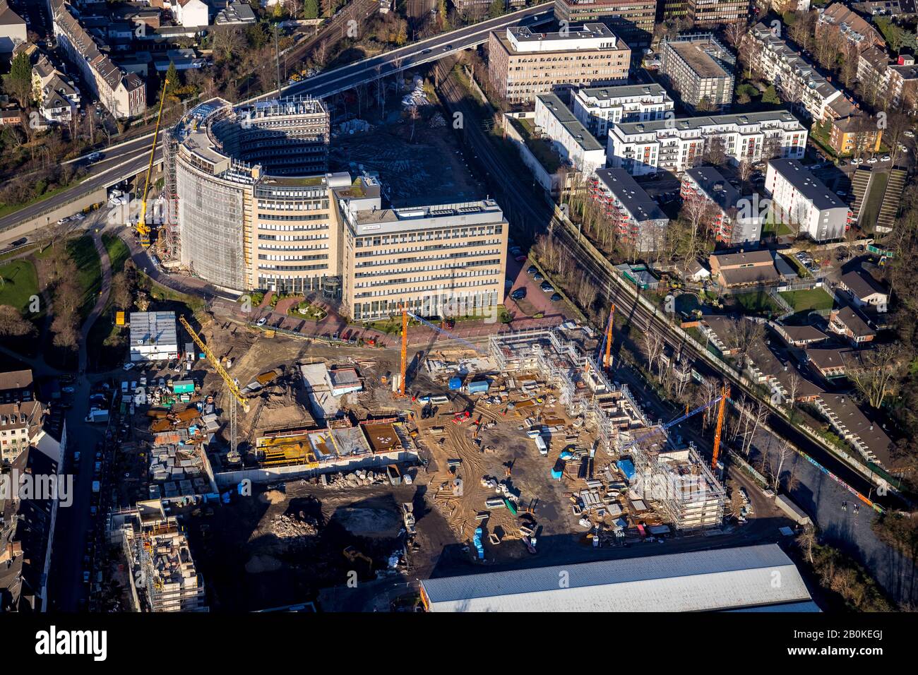 Luftbild, Baustelle Neubau Renesas Electronics Europe GmbH, Düsseldorf, Rheinland, Nordrhein-Westfalen, Deutschland, Arcadia Road, ex Stockfoto