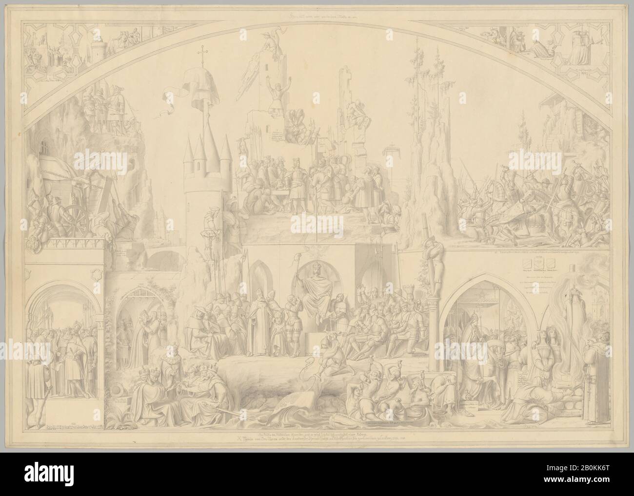 Carl Heinrich Hermann, Geschichte Deutschlands, Carl Heinrich Hermann (Deutsch, Dresden 1802-1880 Berlin), 1820-50, Stift und schwarze Tinte, jeweils 20 1/2 × 29 1/8 Zoll. (52 × 74 cm), Zeichnungen Stockfoto