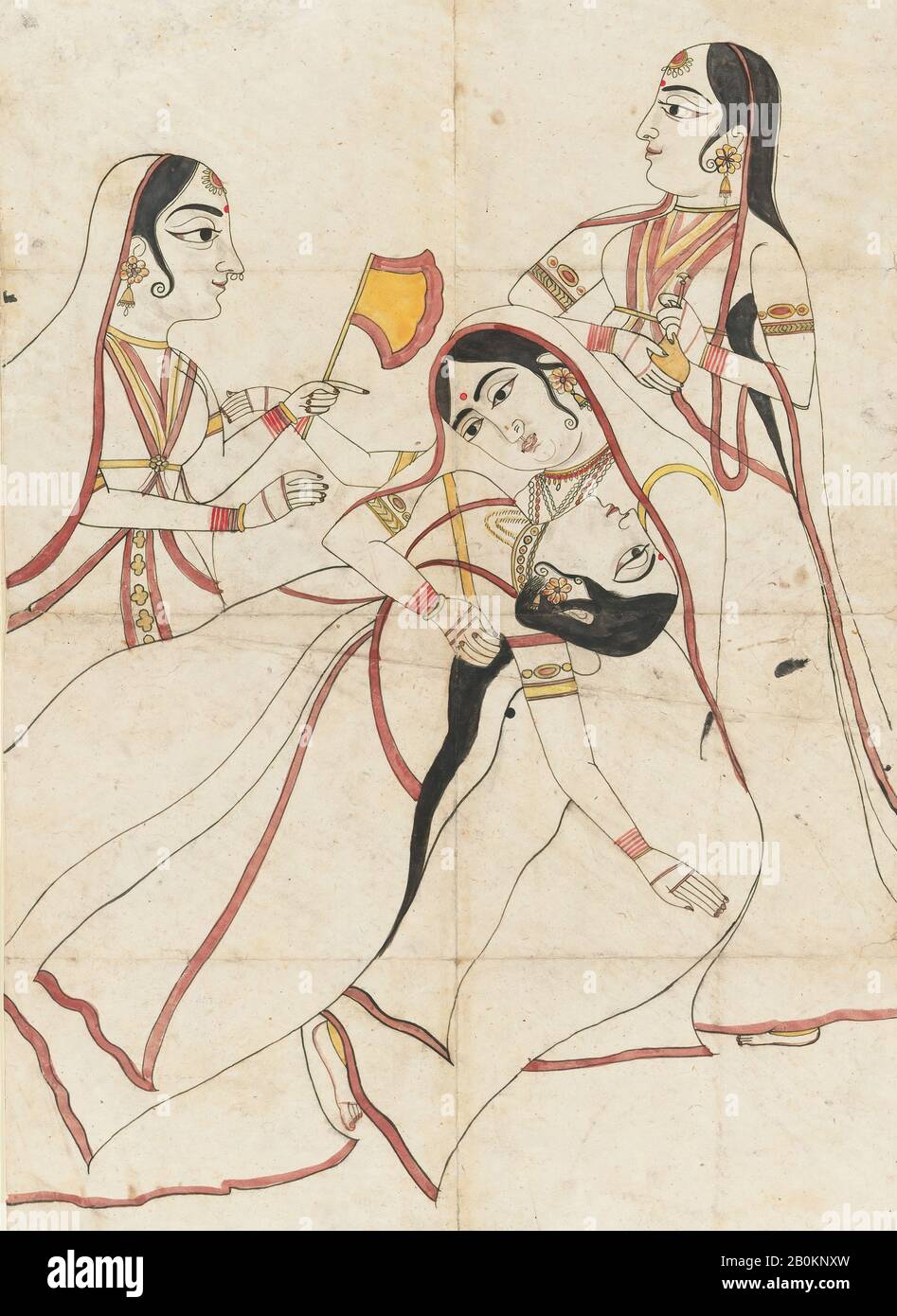 Eine Schwungende Dame, Indien (Rajasthan), Ende des 19. Jahrhunderts, Indien (Rajasthan), Tinte, transparent und durchscheinendes Aquarell auf Papier, Bild (Anblick): 18 1/2 x 25 3/4 Zoll. (47 x 65,4 cm), Gerahmt: 28 x 36 Zoll (71,1 x 91,4 cm), Gemälde Stockfoto