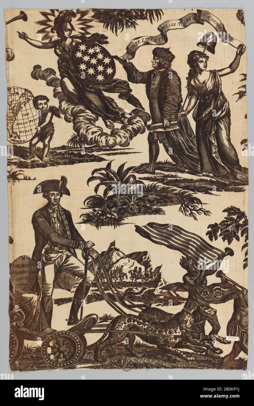 Apotheose von Franklin, Britisch, ca. 960, Britisch, Baumwolle, Leinen, H. 29 x W. 19 1/2 Zoll (73,7 x 49,5 cm), Textil-Printed Stockfoto