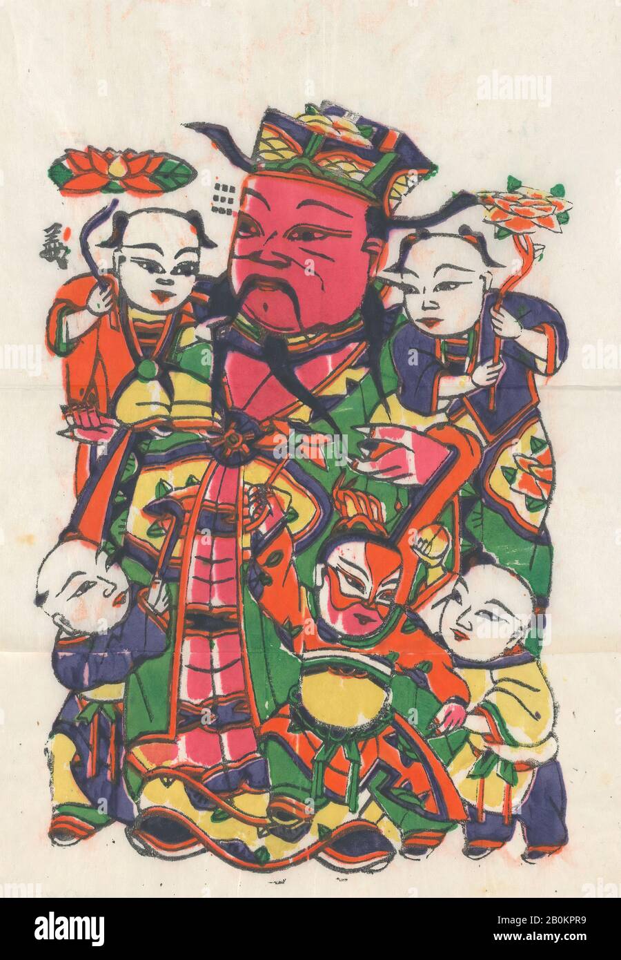 Einhundert fünfunddreißigste Holzschnitte, darunter Neujahrsbilder (Nianhua), Türgöttinnen, historische Figuren und taoistische Götter, China, 19.-20. Jahrhundert, China, Polychrom-Holzblockdruck; Tinte und Farbe auf Papier, Bild: 16 3/4 Zoll × 10 Zoll (42,5 × 25,4 cm), Ausdrucke Stockfoto