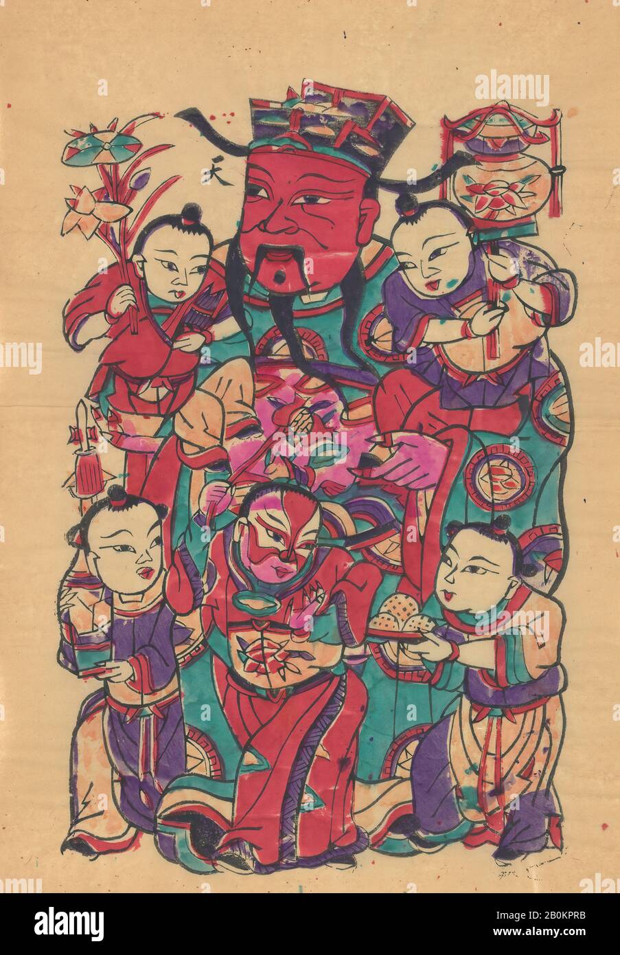 Einhundert fünfunddreißig Holzblockdrucke, darunter Neujahrsbilder (Nianhua), Türgöttinnen, historische Figuren und taoistische Götter, China, 19. Bis 20. Jahrhundert, China, Polychrom-Holzblockdruck; Tinte und Farbe auf Papier, Bild: 17 1/4 Zoll. × 11 Zoll (43,8 × 27,9 cm), Ausdrucke Stockfoto